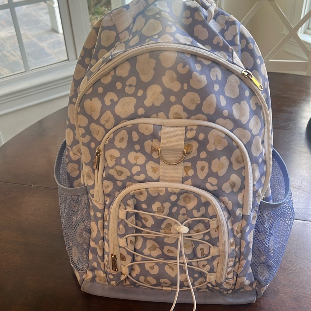 Pottery barn lavender leopard backpack with gold accents